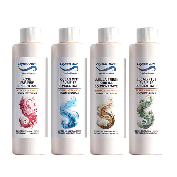 Crystal Aire 200ml Rose, Vanilla, Eucalyptus and Ocean Mist Air Purifier Concentrates - 4 Pack
