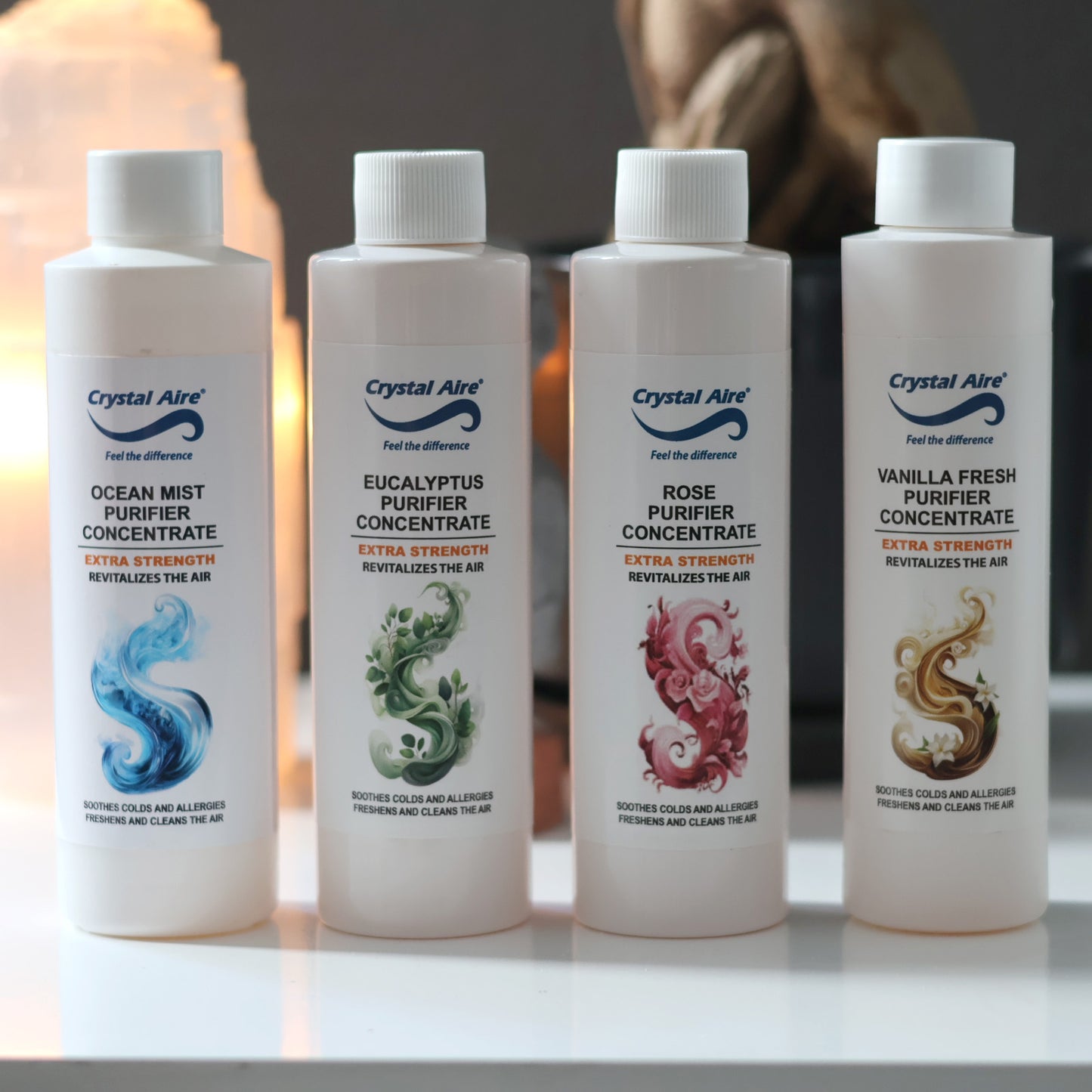 Crystal Aire 200ml Rose, Vanilla, Eucalyptus and Ocean Mist Air Purifier Concentrates - 4 Pack