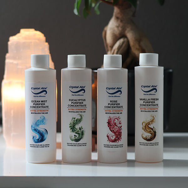 Crystal Aire 200ml Rose, Vanilla, Eucalyptus and Ocean Mist Air Purifier Concentrates - 4 Pack