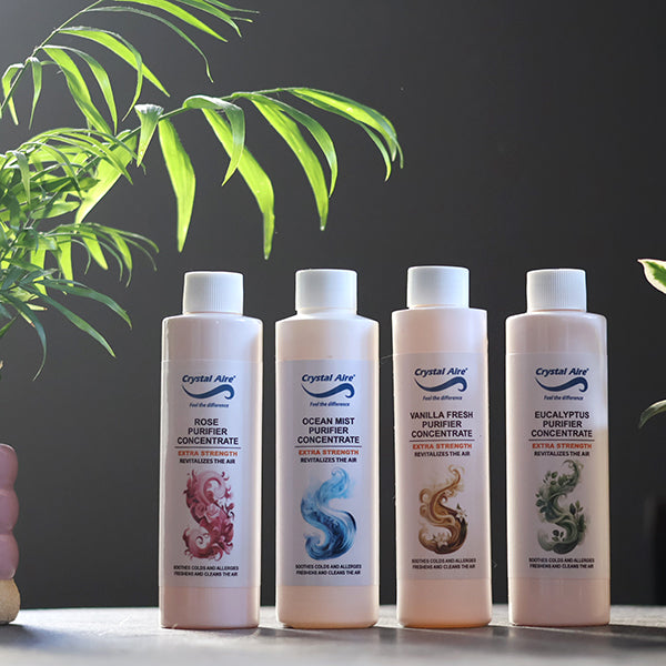 Crystal Aire 200ml Rose, Vanilla, Eucalyptus and Ocean Mist Air Purifier Concentrates - 4 Pack