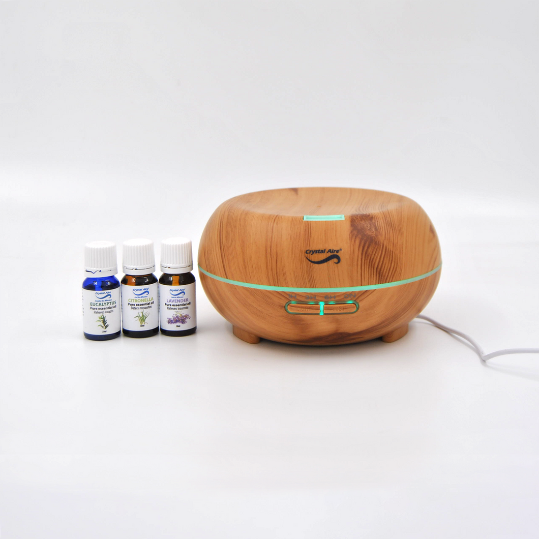 Crystal Aire Bean Ultrasonic Aroma Diffuser with Lavender, Eucalyptus and Citronella Essential Oils