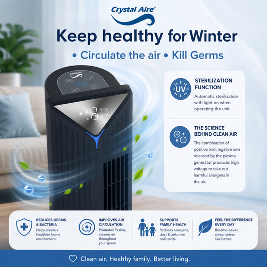 Crystal Aire Black Sterilization Tower Fan