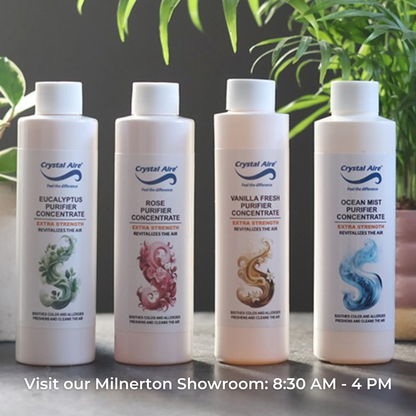 Crystal Aire 200ml Rose, Vanilla, Eucalyptus and Ocean Mist Air Purifier Concentrates - 4 Pack