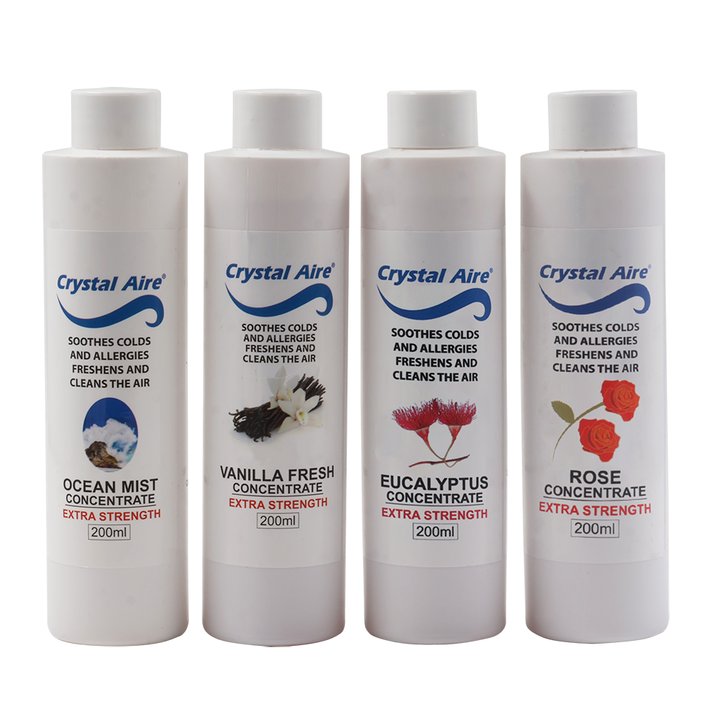 Crystal Aire 200ml Rose, Vanilla, Eucalyptus and Ocean Mist Air Purifier Concentrates - 4 Pack