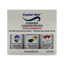 Load image into Gallery viewer, Crystal Aire Ocean Mist, Eucalyptus &amp; Vanilla Concentrate 3 Pack - 3 x 30ml
