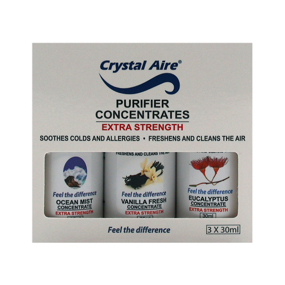 Crystal Aire 30ml Ocean Mist, Eucalyptus & Vanilla Air Purifier Concentrates - 3 Pack