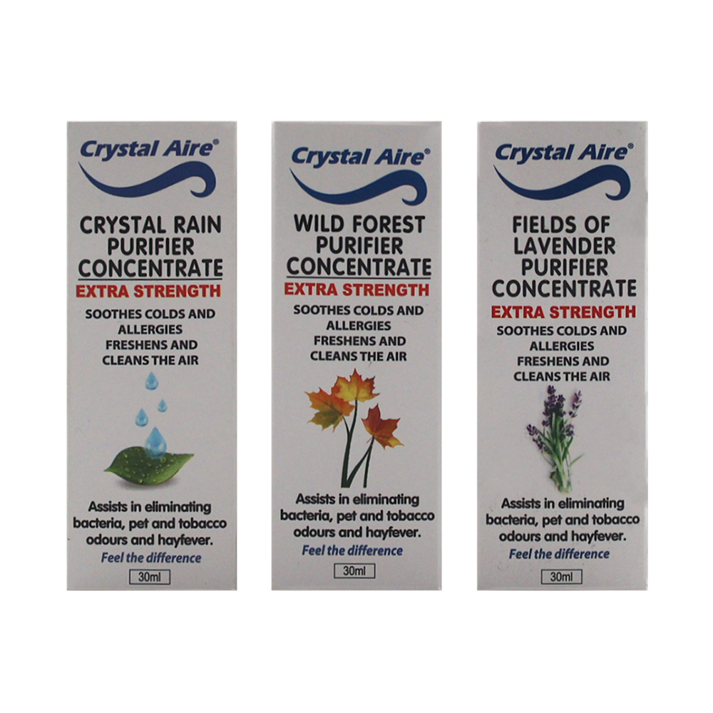 Crystal Aire 30ml Crystal Rain, Lavendar & Wild Forest Air Purifier Concentrates - 3 Pack