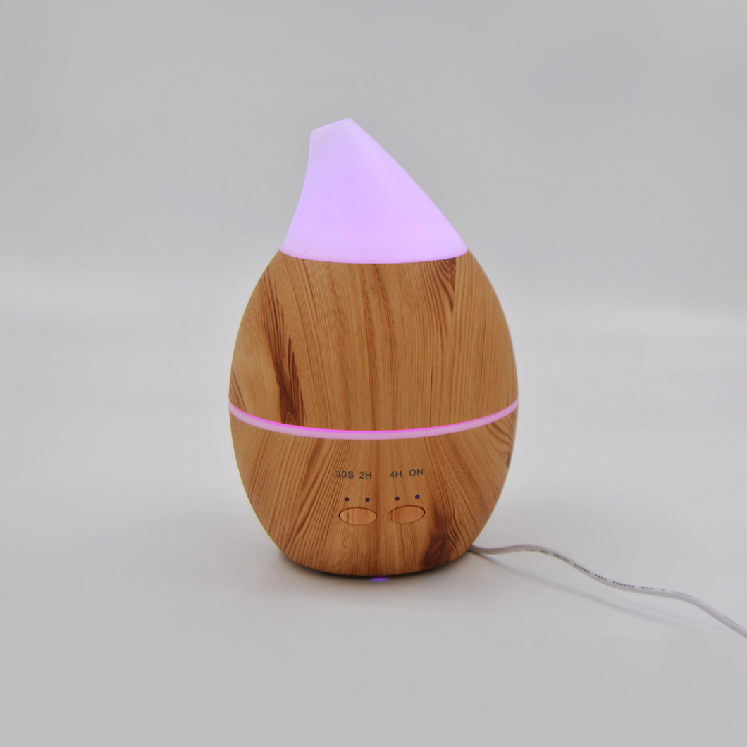 Droplet Shaped 7 LED Aroma Diffuser w/ Cool Mist - Light Wood 400ml