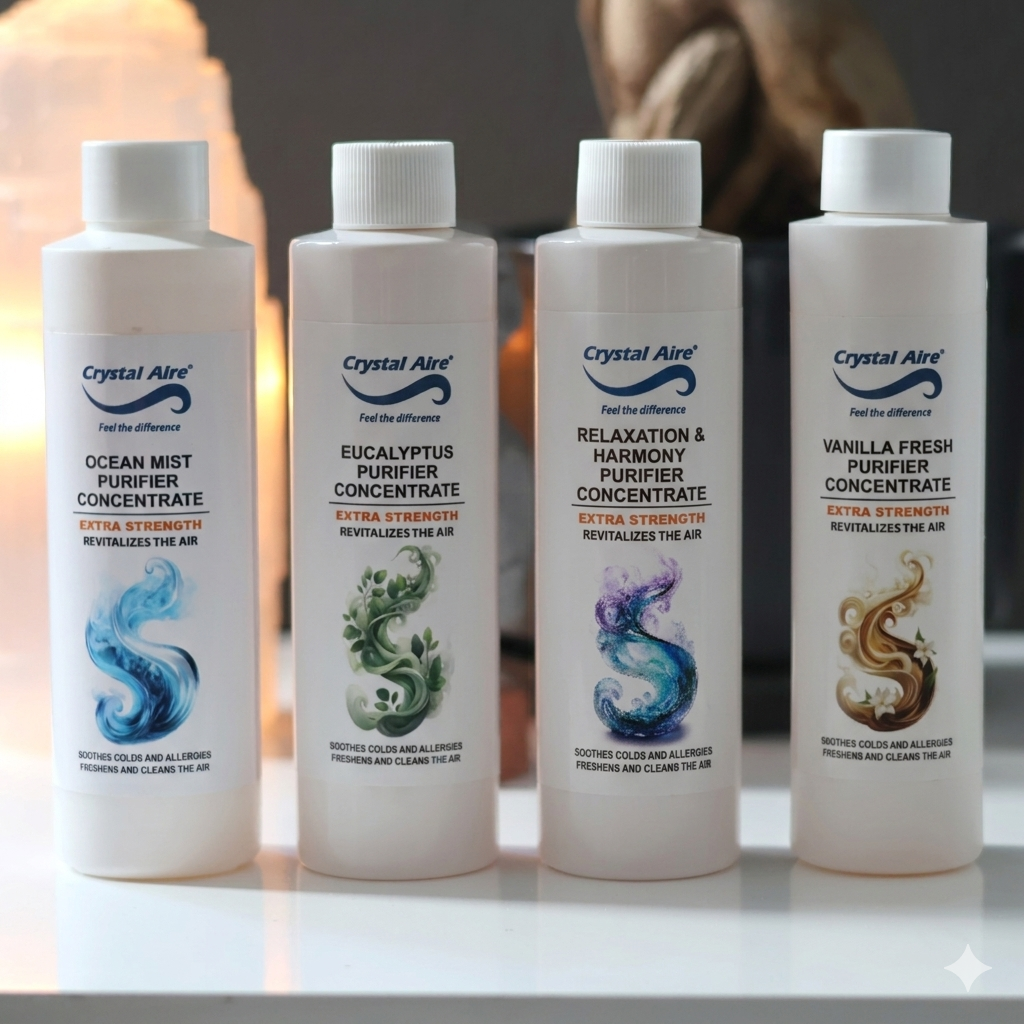 Crystal Aire 200ml Relaxation and Harmony, Vanilla, Eucalyptus and Ocean Mist Air Purifier Concentrates - 4 Pack