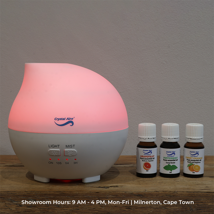 Crystal Aire Rain Drop Aroma Diffuser with Sweet Orange, Grapefruit and Peppermint Essential Oils (10ml)