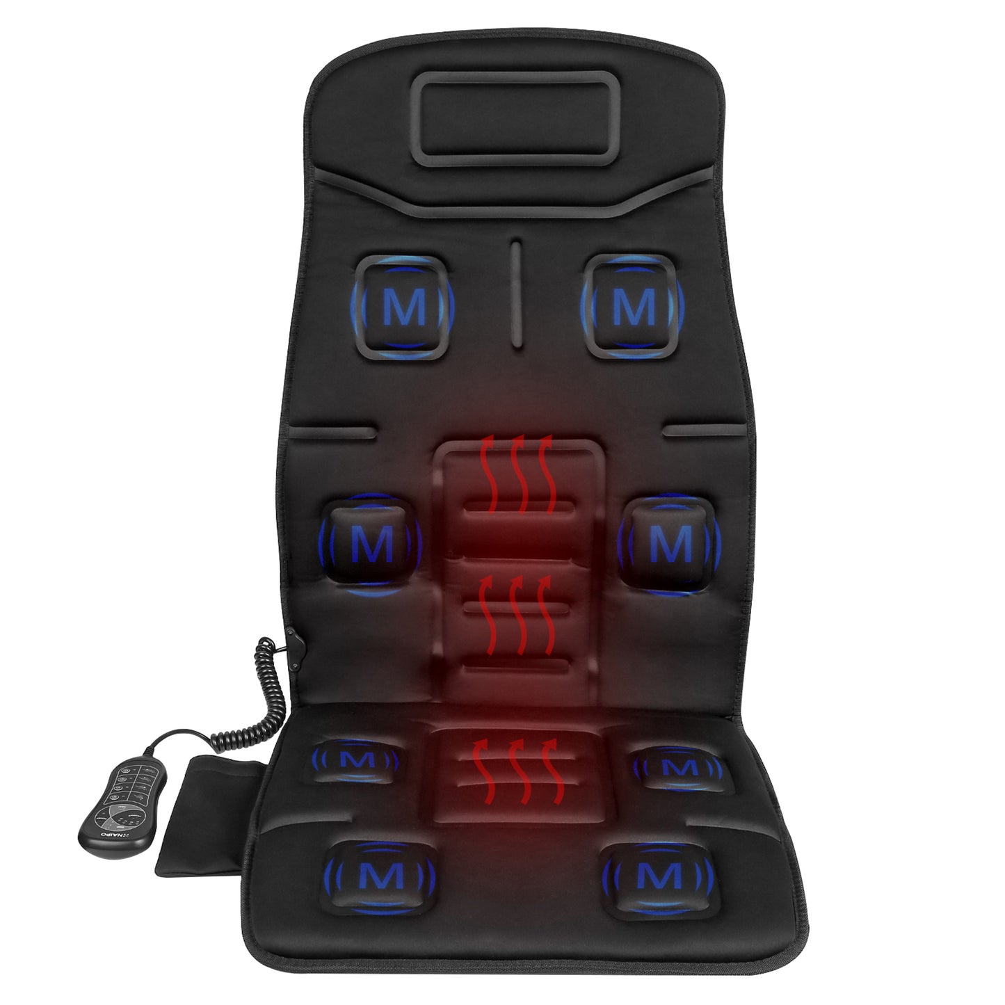 Naipo Black Massage Seat Cushion with 8 Motor Vibrations & 4 Massage Settings