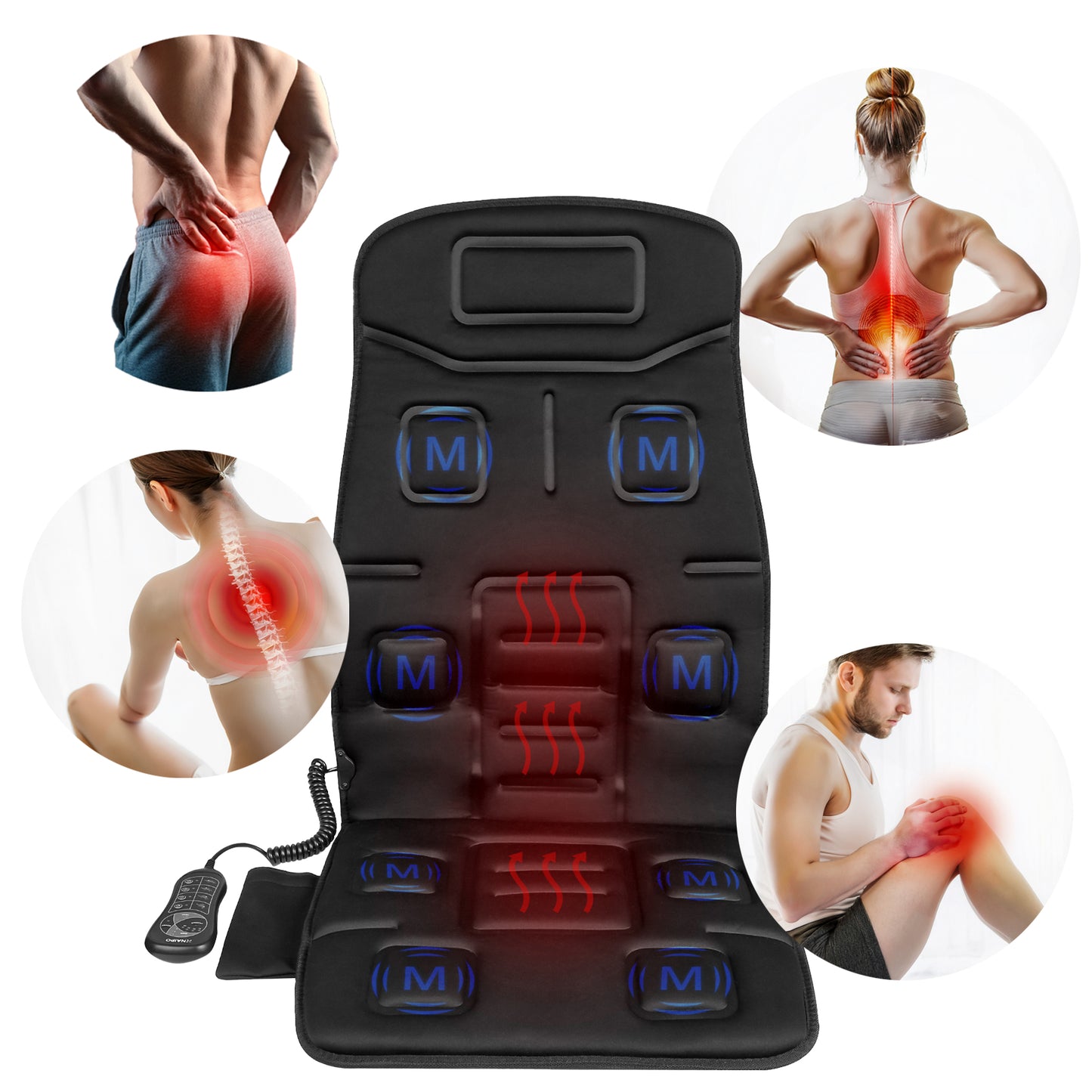 Naipo Black Massage Seat Cushion with 8 Motor Vibrations & 4 Massage Settings