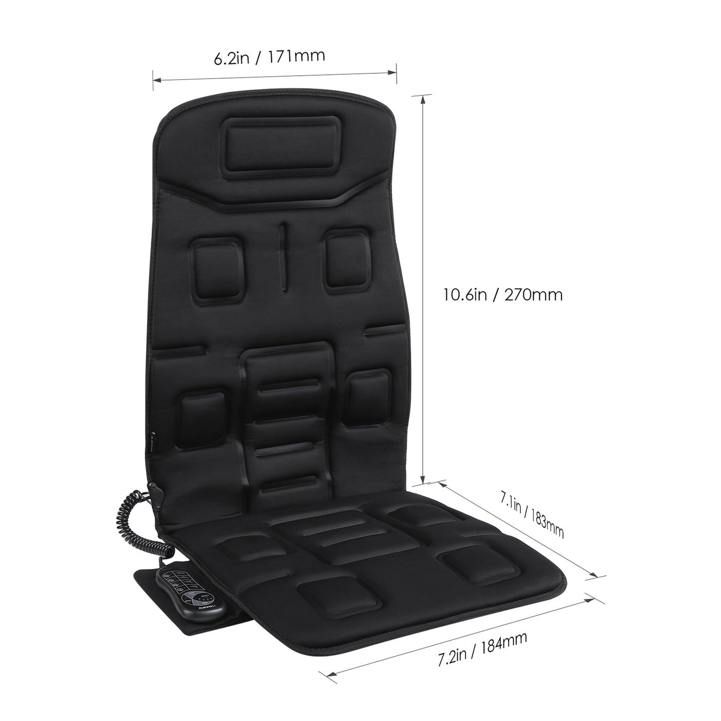 Naipo Black Massage Seat Cushion with 8 Motor Vibrations & 4 Massage Settings