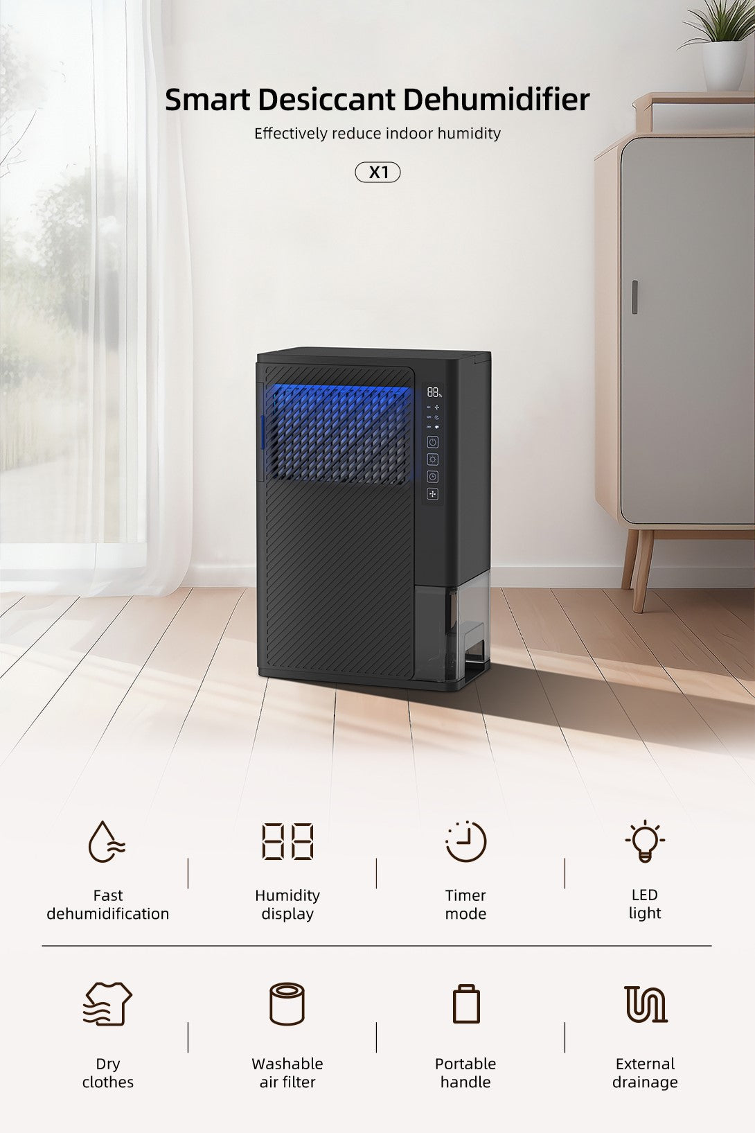 Crystal Aire Desiccant Dehumidifier - Black