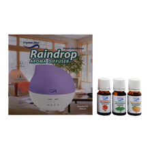 Load image into Gallery viewer, Crystal Aire Rain Drop Aroma Diffuser with Sweet Orange, Grapefruit and Peppermint Essential Oils (10ml)
