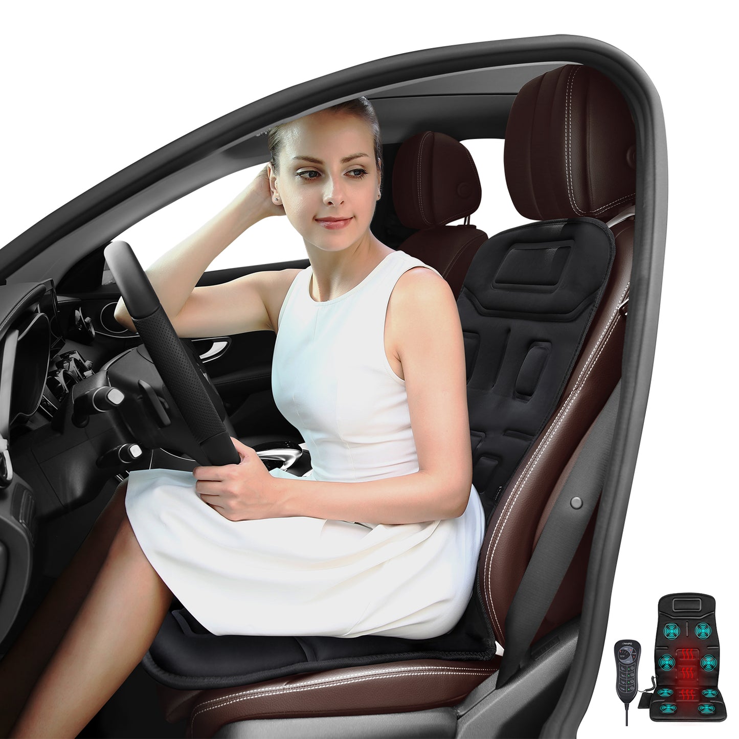 Naipo Black Massage Seat Cushion with 8 Motor Vibrations & 4 Massage Settings